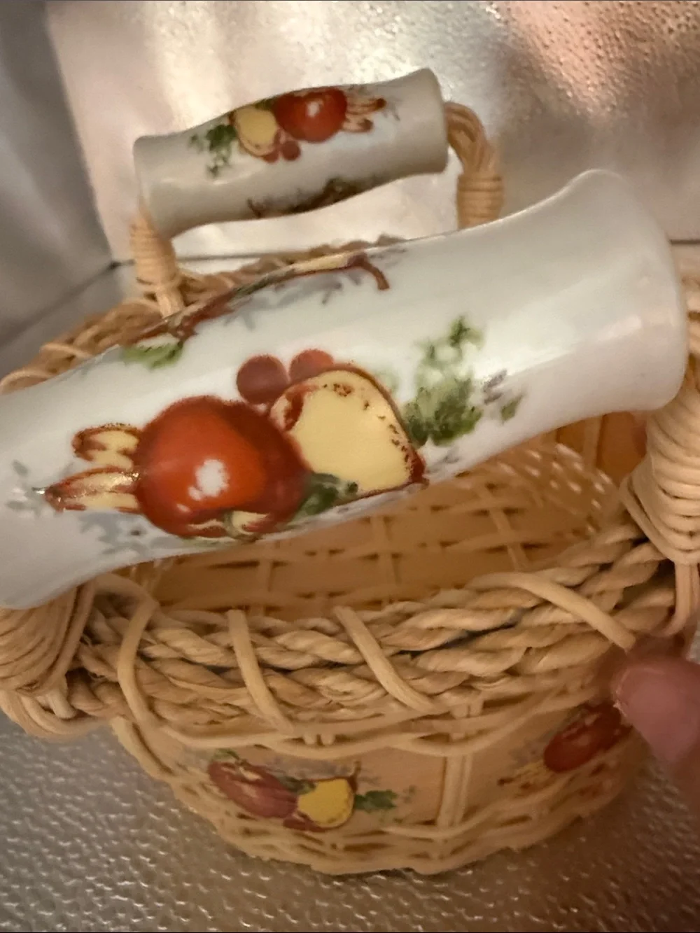 Wicker Fruit Accent Basket with Ceramic Handles